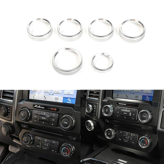 6Pcs Air Conditioner Switch CD Button Ring Knob Trim for Ford F150 XLT 15-20 Silver