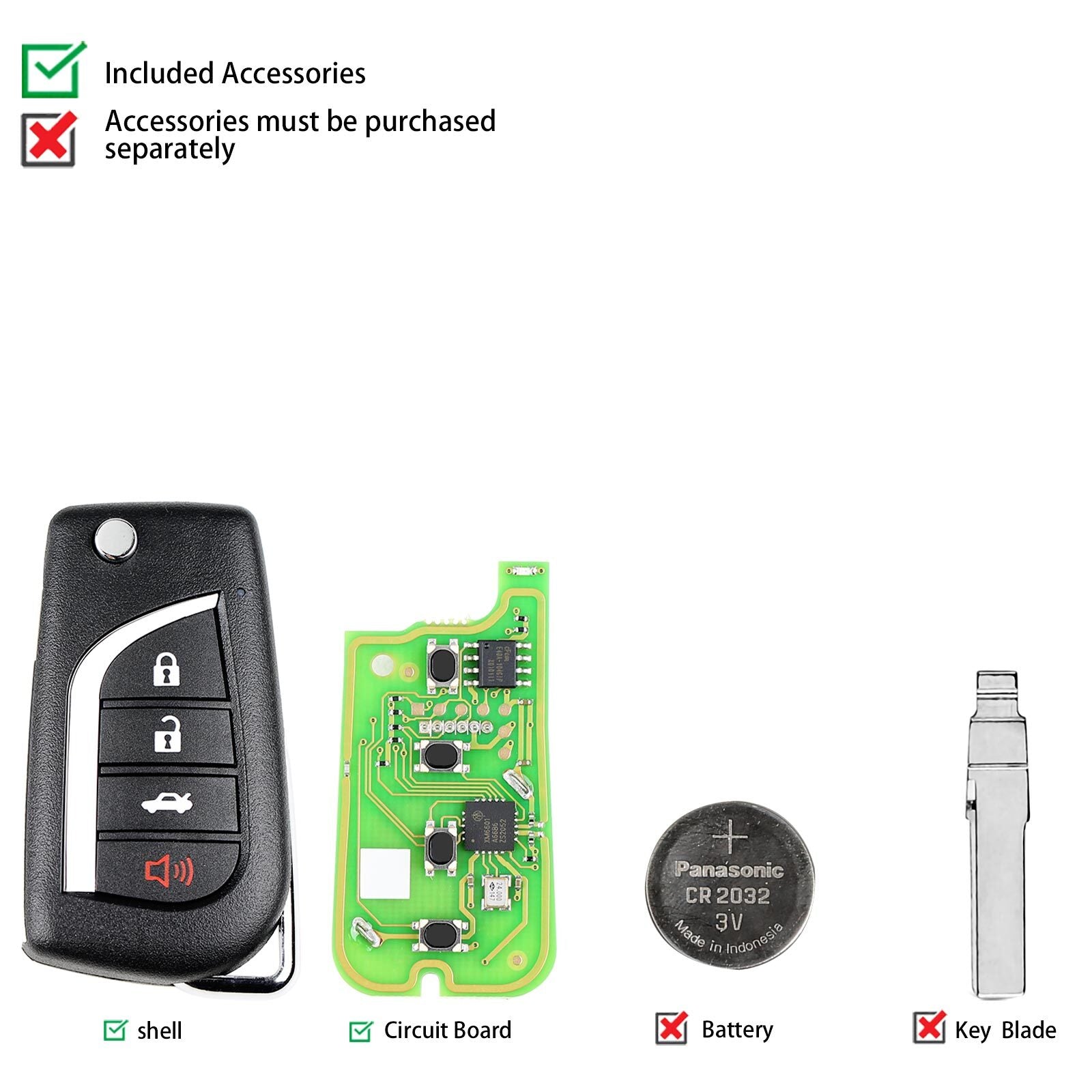5X Universal Flip Wired Remote Key for Toyota Style 4 Buttons XKTO10EN