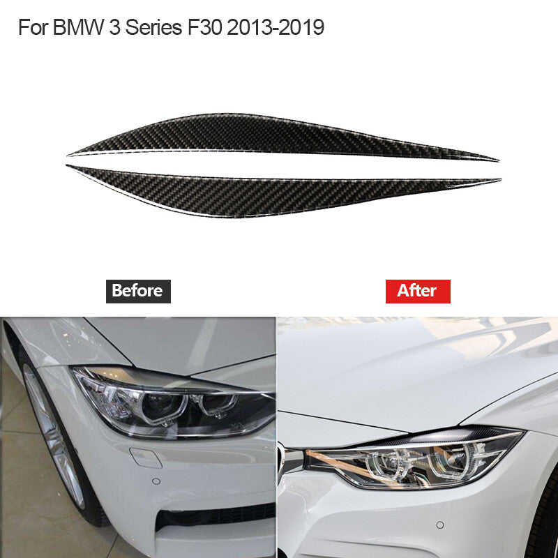 Carbon fiber headlight eyebrow trim for BMW 3 Series F30 2013-2019