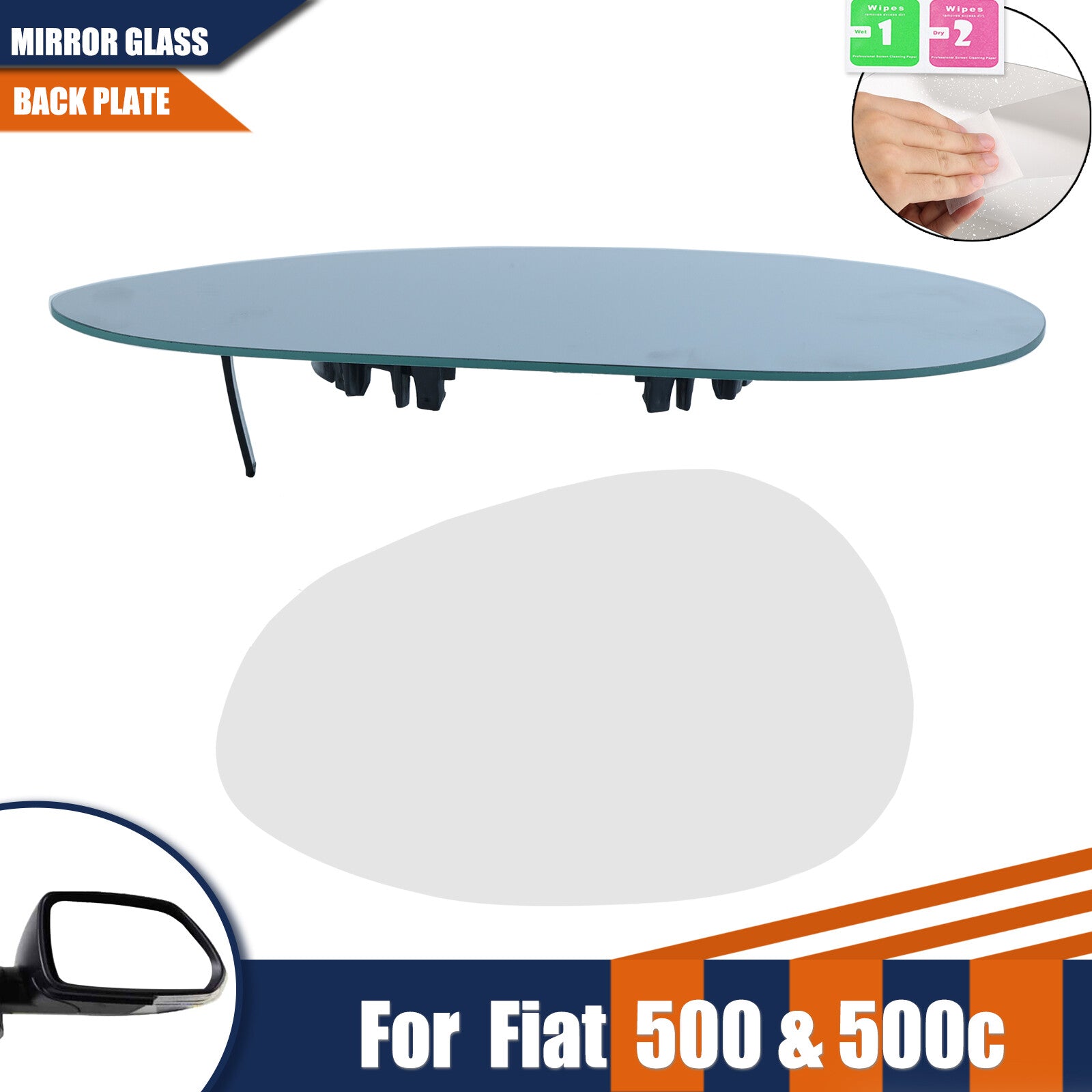 1X for Fiat 500 500c 2007-2023 Left Passenger Wing Mirror Glass Door Side Heated