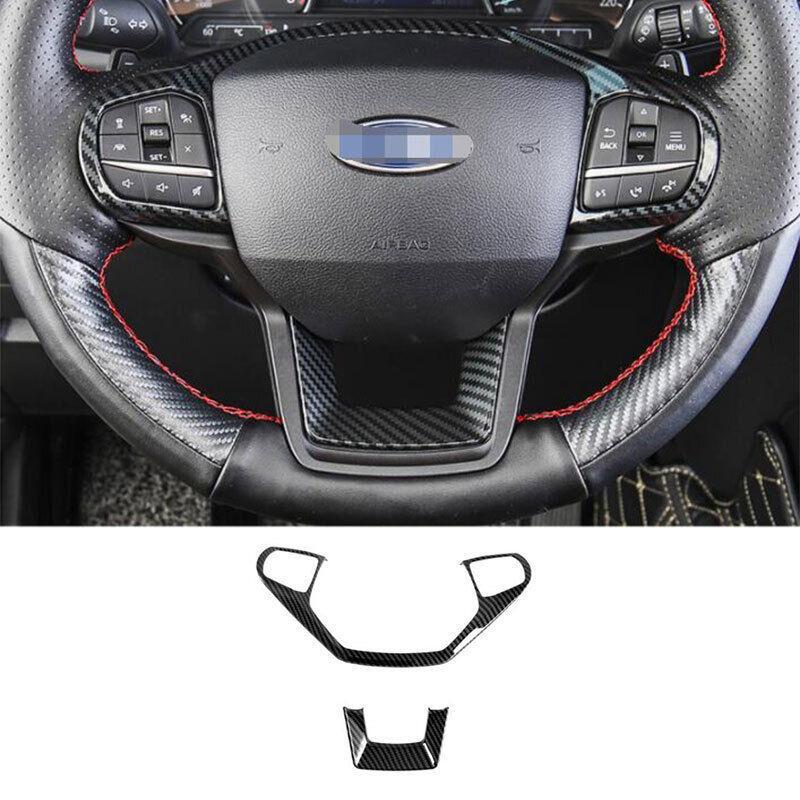 Steering Wheel Button Cover Trim 2PCS for Ford Explorer 2020-2022 Carbon Fiber