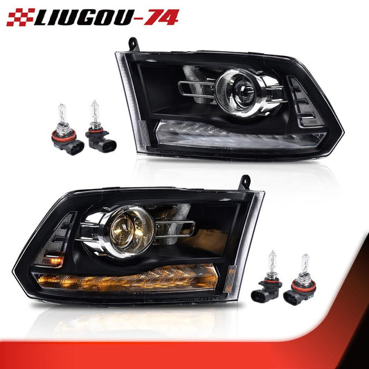 Suitable for 2013-2018 for Dodge for Ram 1500 2500 3500, black headlights with LED DRLs.