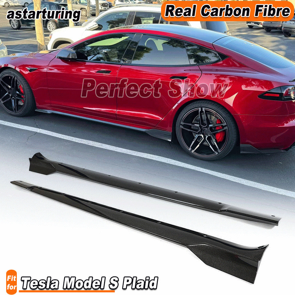 for Tesla for Model S Plaid 2021-2023 Real Carbon Side Skirt Extension Lip Splitters