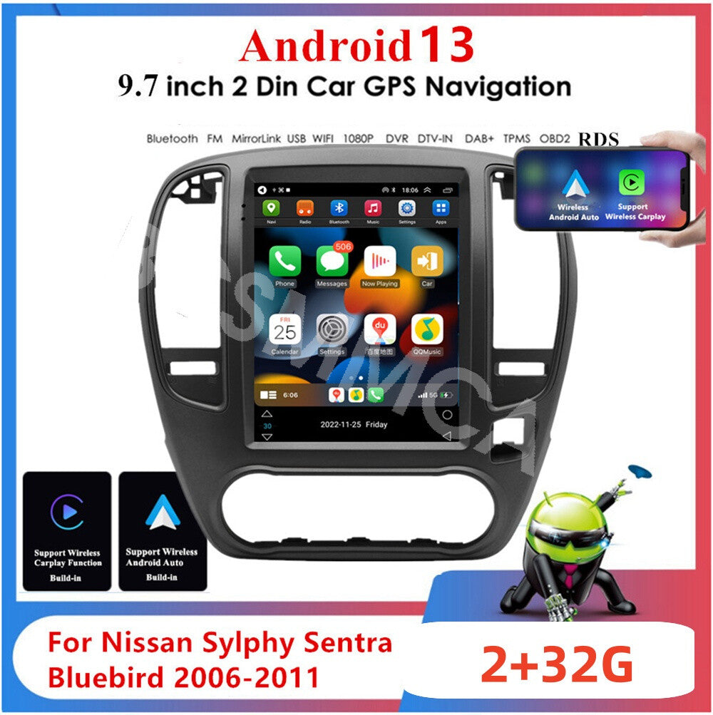 9.7 Android 13 Car Stereo Radio GPS WiFi Fit For 2006-2011 for Nissan Sentra Sylphy