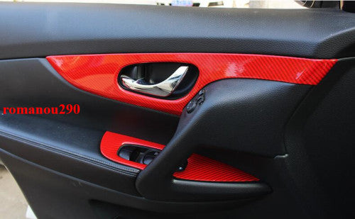 8P for Nissan Rogue 2014-2020 Red Carbon Inner Door BowlGlass Lock Panel Cover