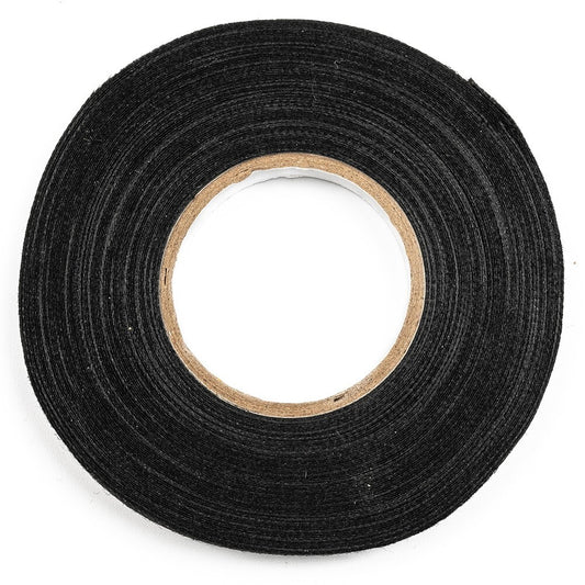 Flexible fabric tape, 15 meters, 9 mm thick, heat-resistant, suitable for automotive wiring.