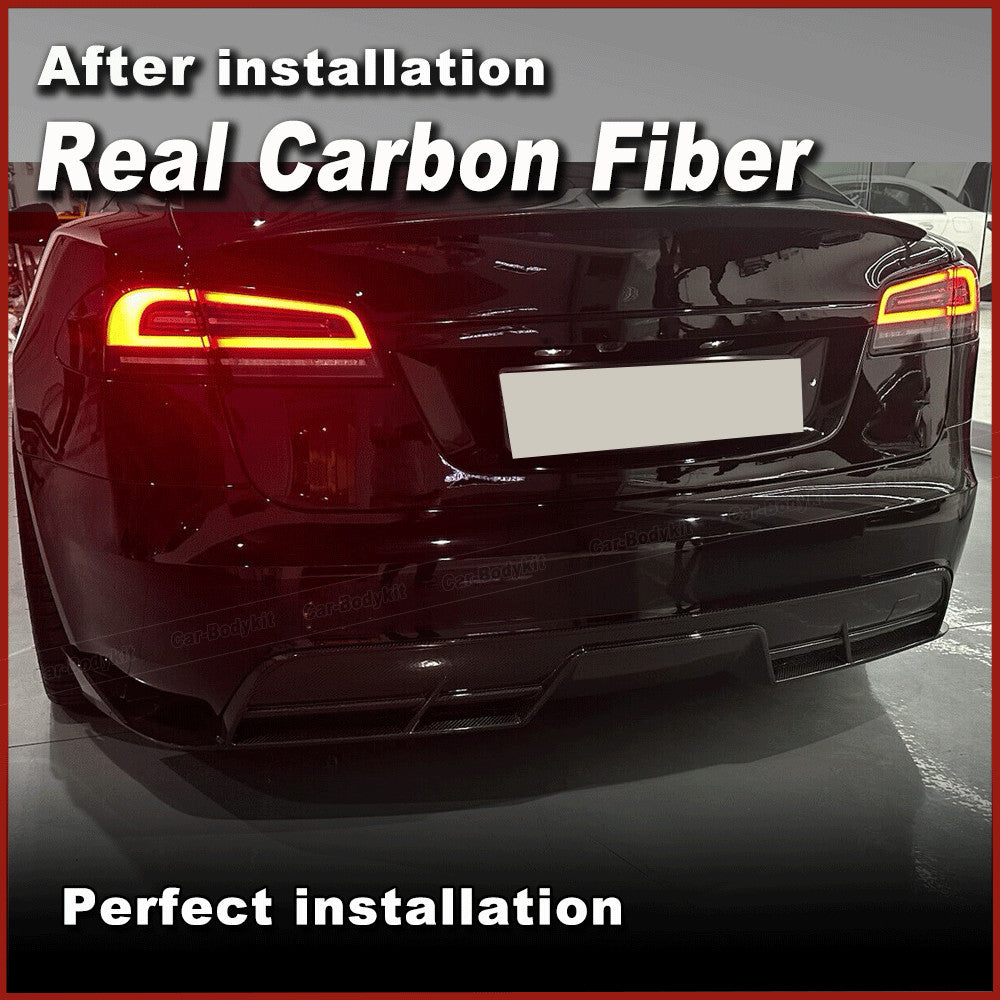 for Tesla for Model S 2021-2024 Real Carbon Fiber Rear Bumper Diffuser Lip Splitter