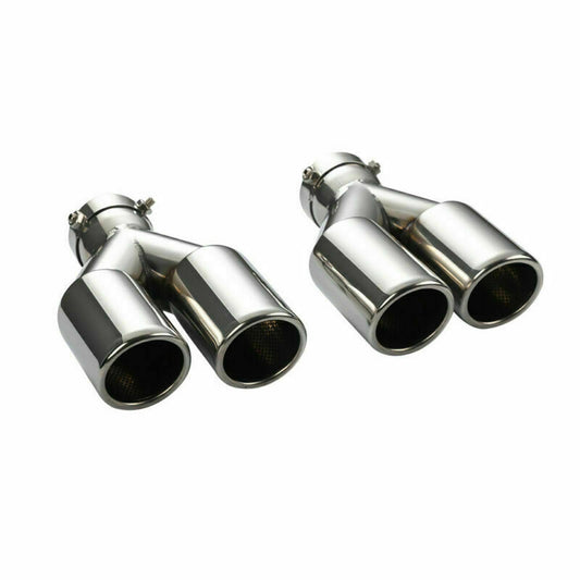 Pair 2.5in ID 2.75'' OD Dual Exhaust Pipe Muffler Tips Clamp-on Dual Outlets