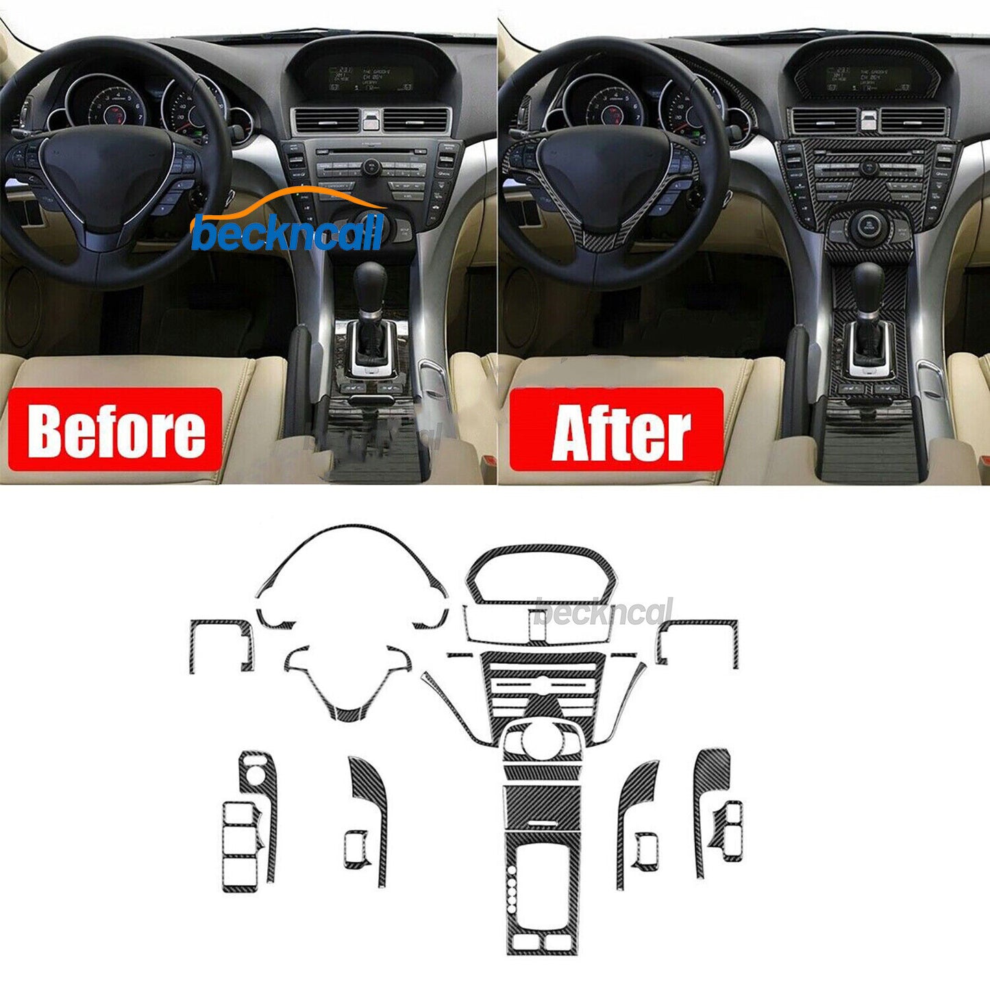 27PCS Real Carbon Fiber Full Kits Interior Cover Trim Set For 2009-2014 for Acura TL