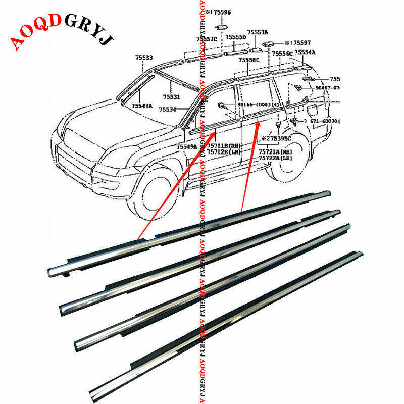 For Prado FJ/LC120 GX470 2003-2009 Quarter  Door Belt Moulding W/Chrome Strips