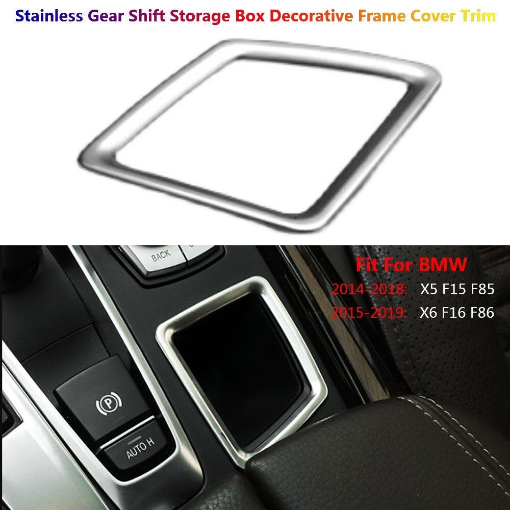 Stainless for BMW X5 X6 F15 F16 Car Interior Gear Shift Storage Box Cover Trims