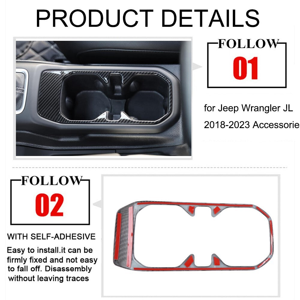 Carbon Fiber Front Water Cup Holder Cover Trim for Jeep for Wrangler JL 2018-2023