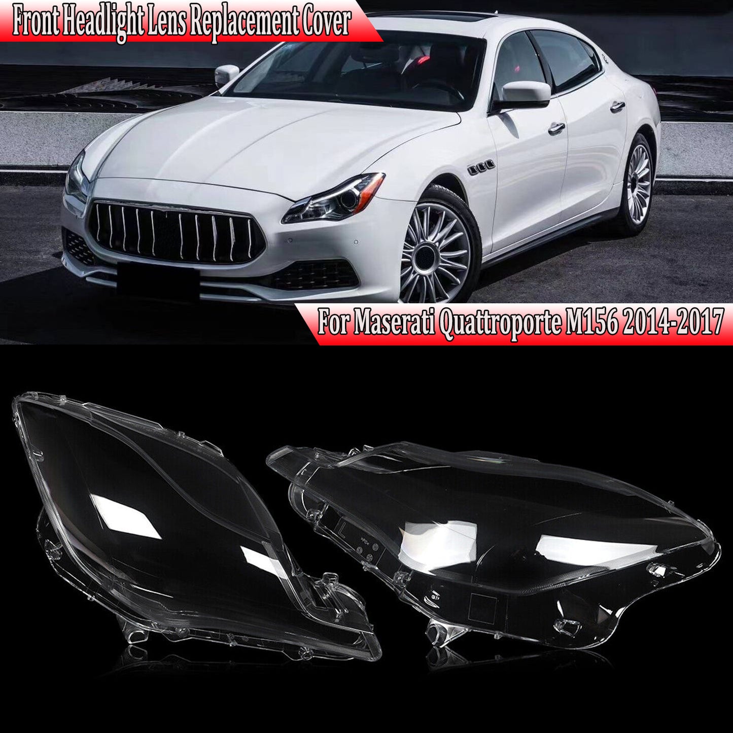 Front transparent headlight lens cap for Maserati Quattroporte M156 2014-17