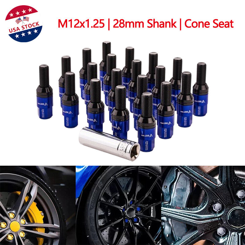 20-pack blue M12x1.25 wheel lug bolts, tapered for seat studs, 28mm shank, suitable for Jeep for Chrysler .