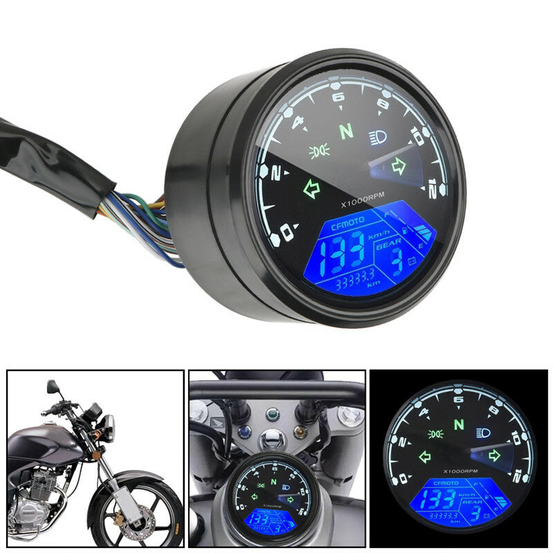 Motorcycle LCD Digital Speedometer Odometer Waterproof 12000RPM Gear Tachometer