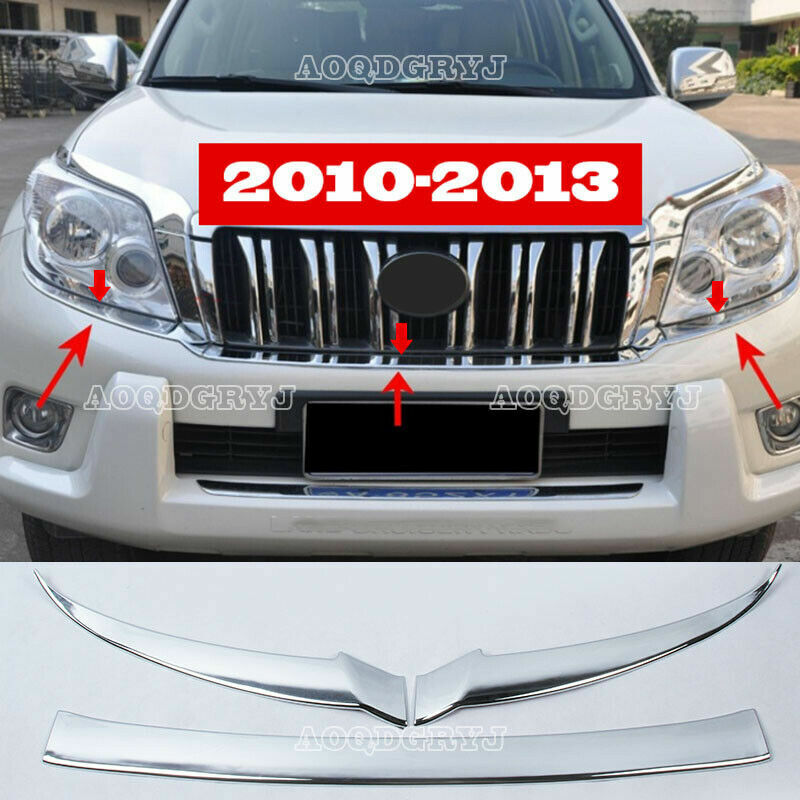 3pc Front bumper Headlight Grilles Lower Eyebrow Trim for Toyota Prado 2010-2013