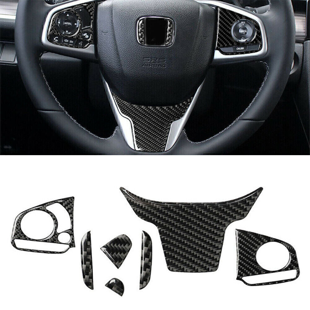 for Honda for Civic 10th 2016-19 4x Carbon Fiber Inner Steering Wheel Sticker Trim