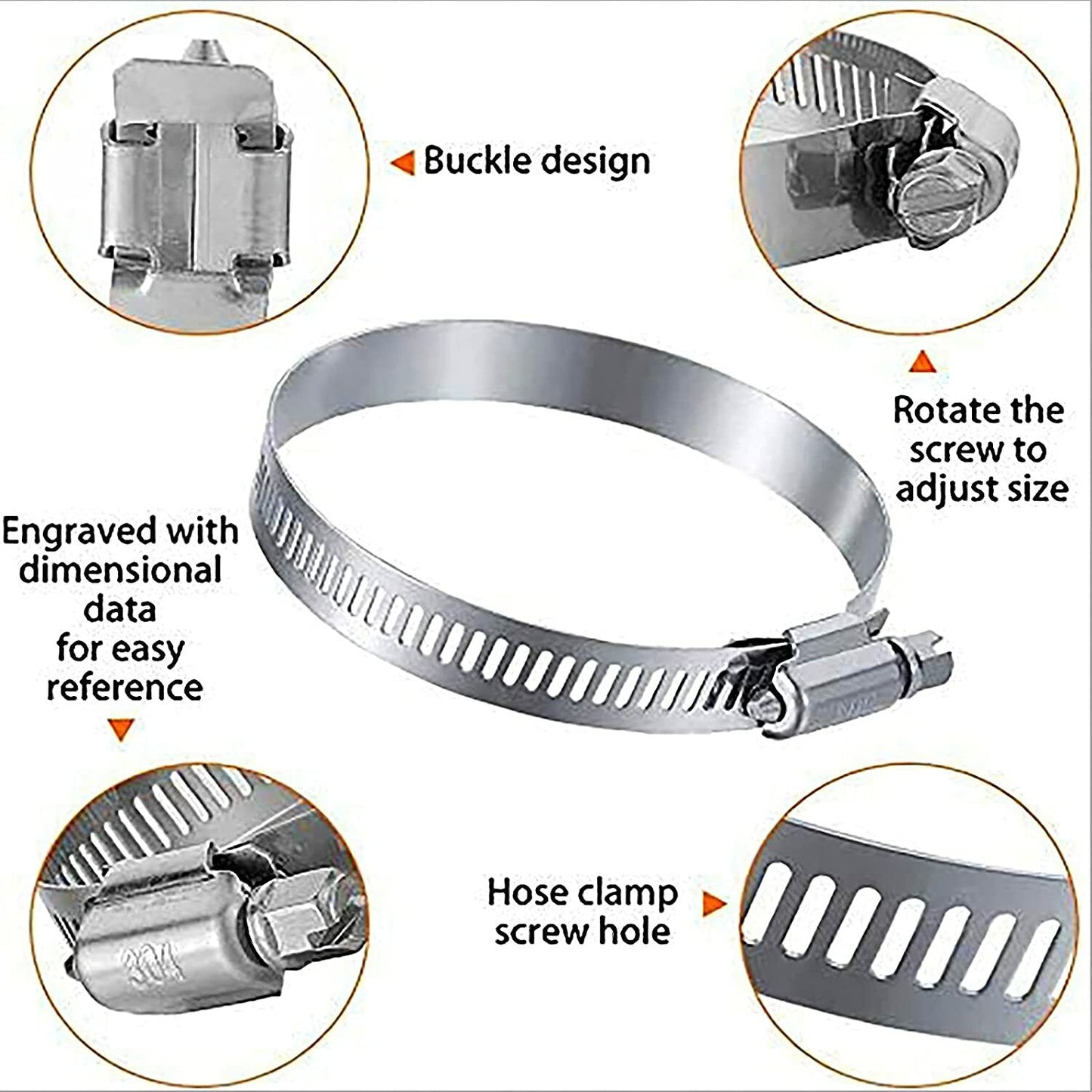 6-inch stainless steel pipe clamp, worm gear hose clamp, 141-165 mm fuel pipe clamp