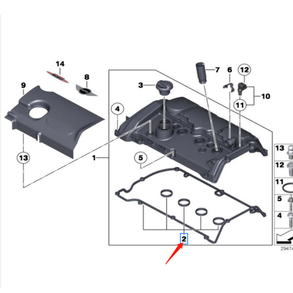 Valve cover gasket kit for Mini Cooper S R55 R56 R57 1.6L, for BMW F20 F21 11127582400
