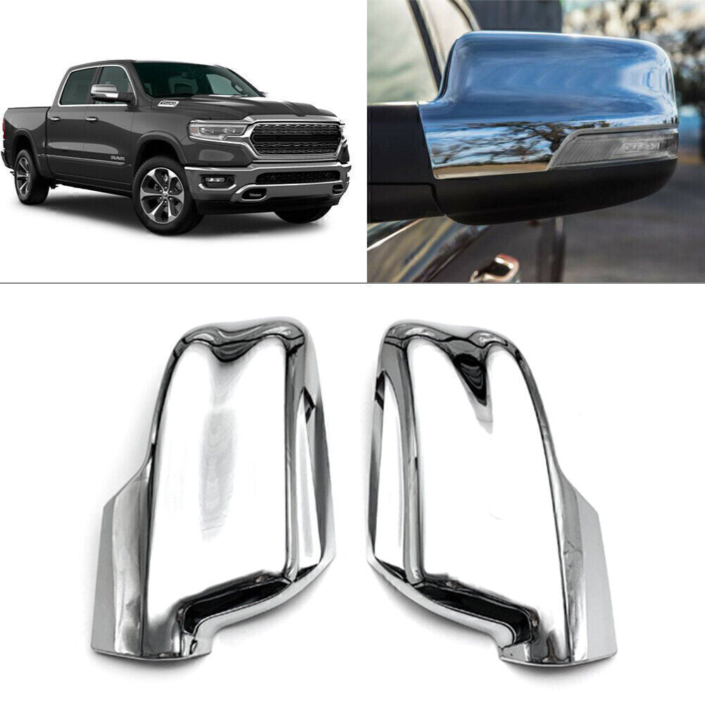 Pair Chrome Rearview Mirror Side Cover Molding Trim for Dodge for Ram 1500 2019-2021