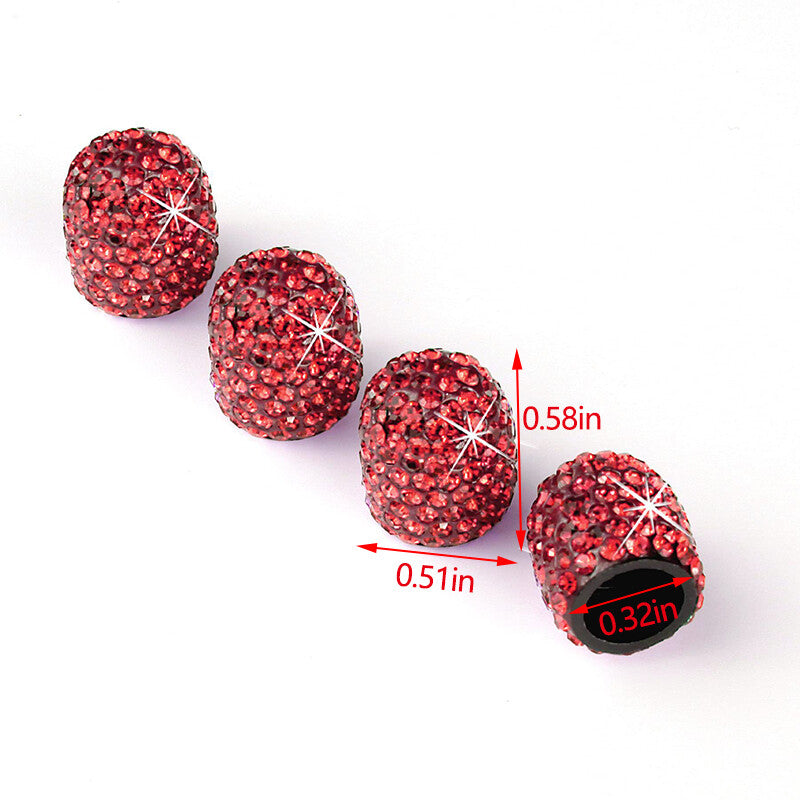 4Pcs Fashion Diamond Bling Car Tyre Tire Wheel Rims Air Valve Stem Cap Car Red