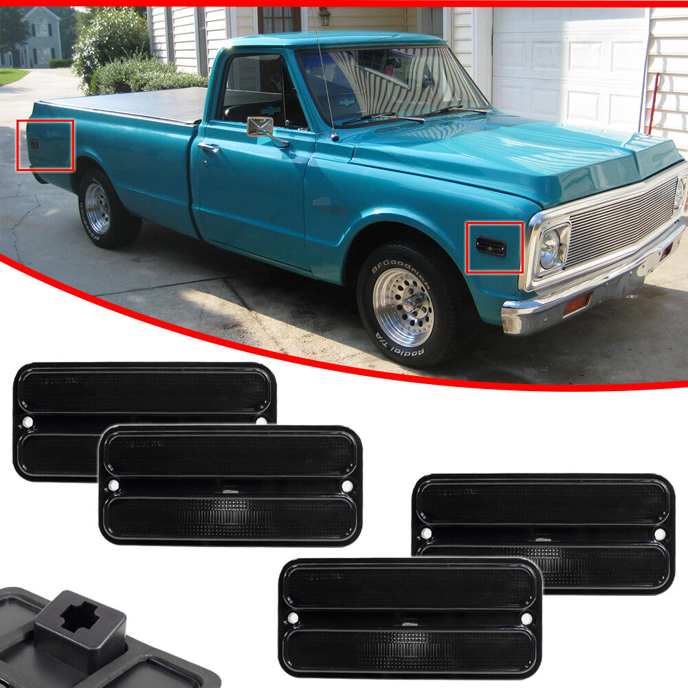 Smoke front and rear side marker light housing LH+RH kit for Chevrolet for GMC truck 68-72