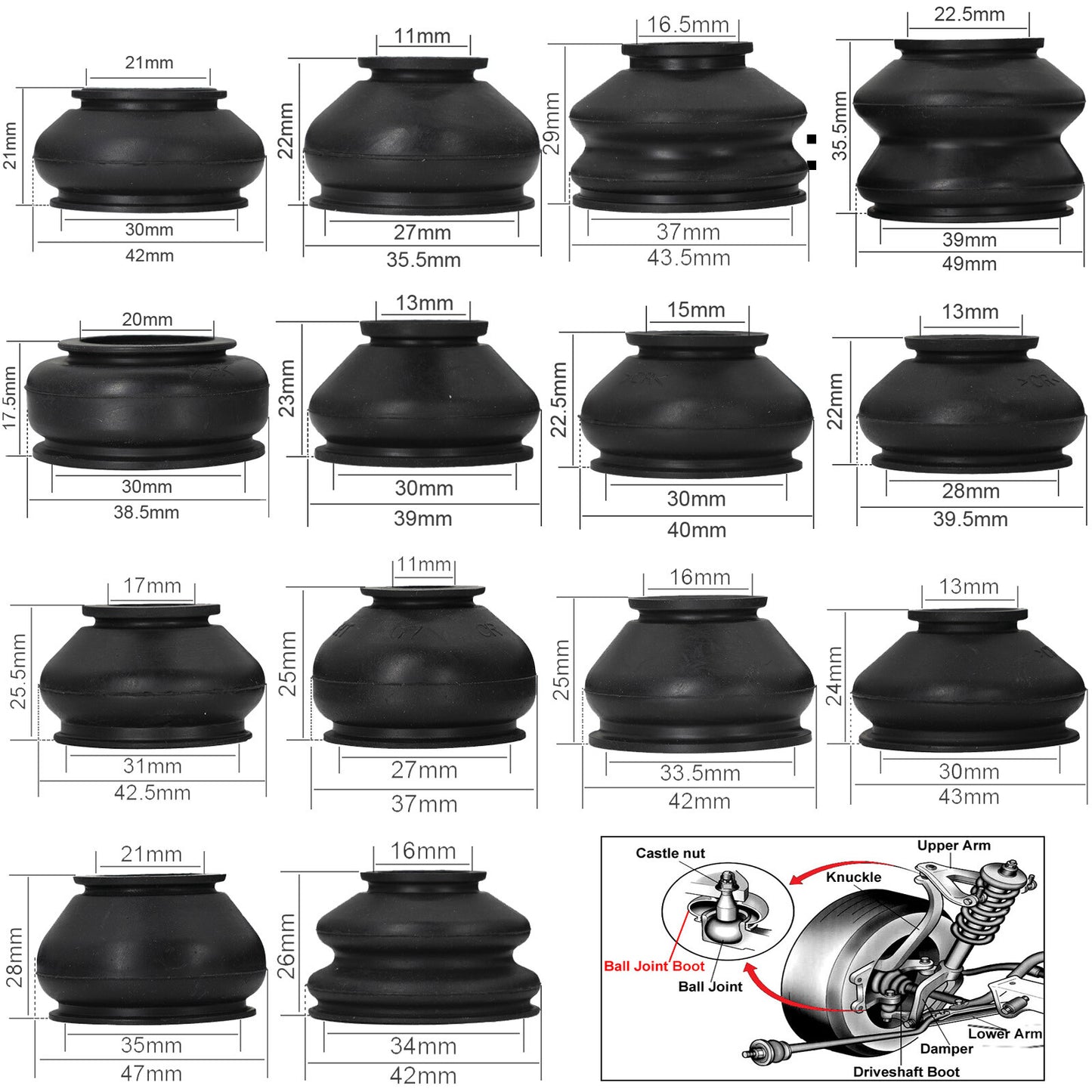 14x Multipack Universal Rubber Ball Joint Cover Dust Boots Track Tie Rod End Kit