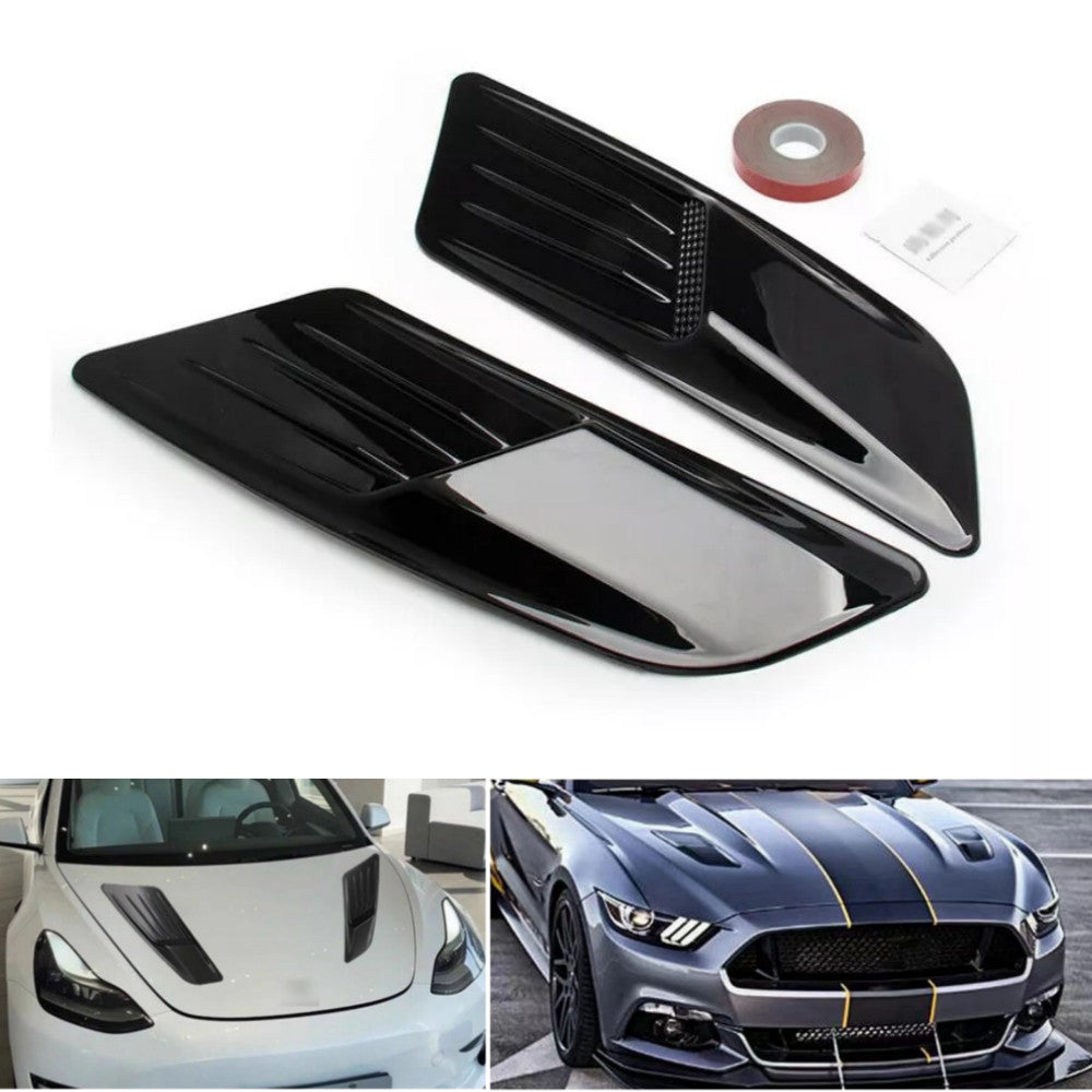 2PCS Black Racing Car Hood Scoop Decorative Air Intake Trim Vent Cover Universal
