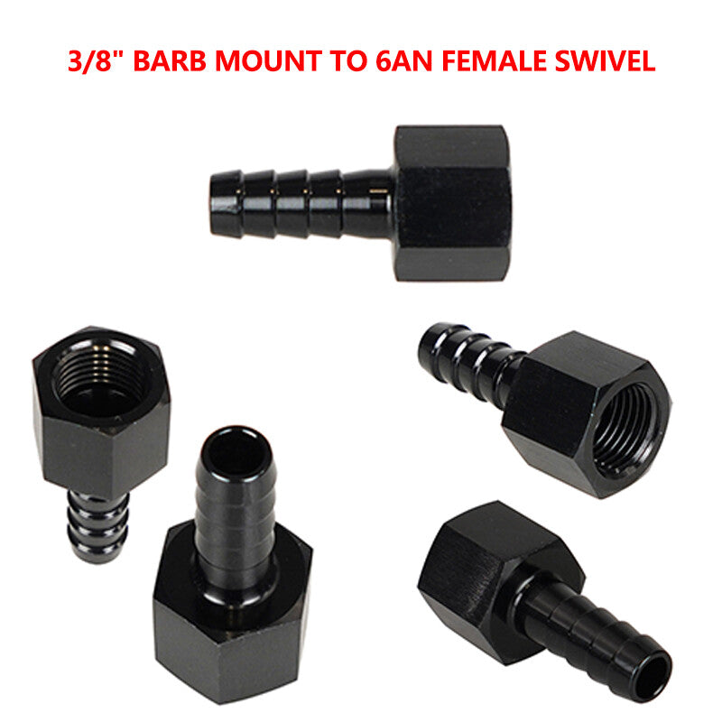 2-Piece Straight 3/8 inch Lever to 6AN Female Rotary Connector Hose End Anodized Aluminum