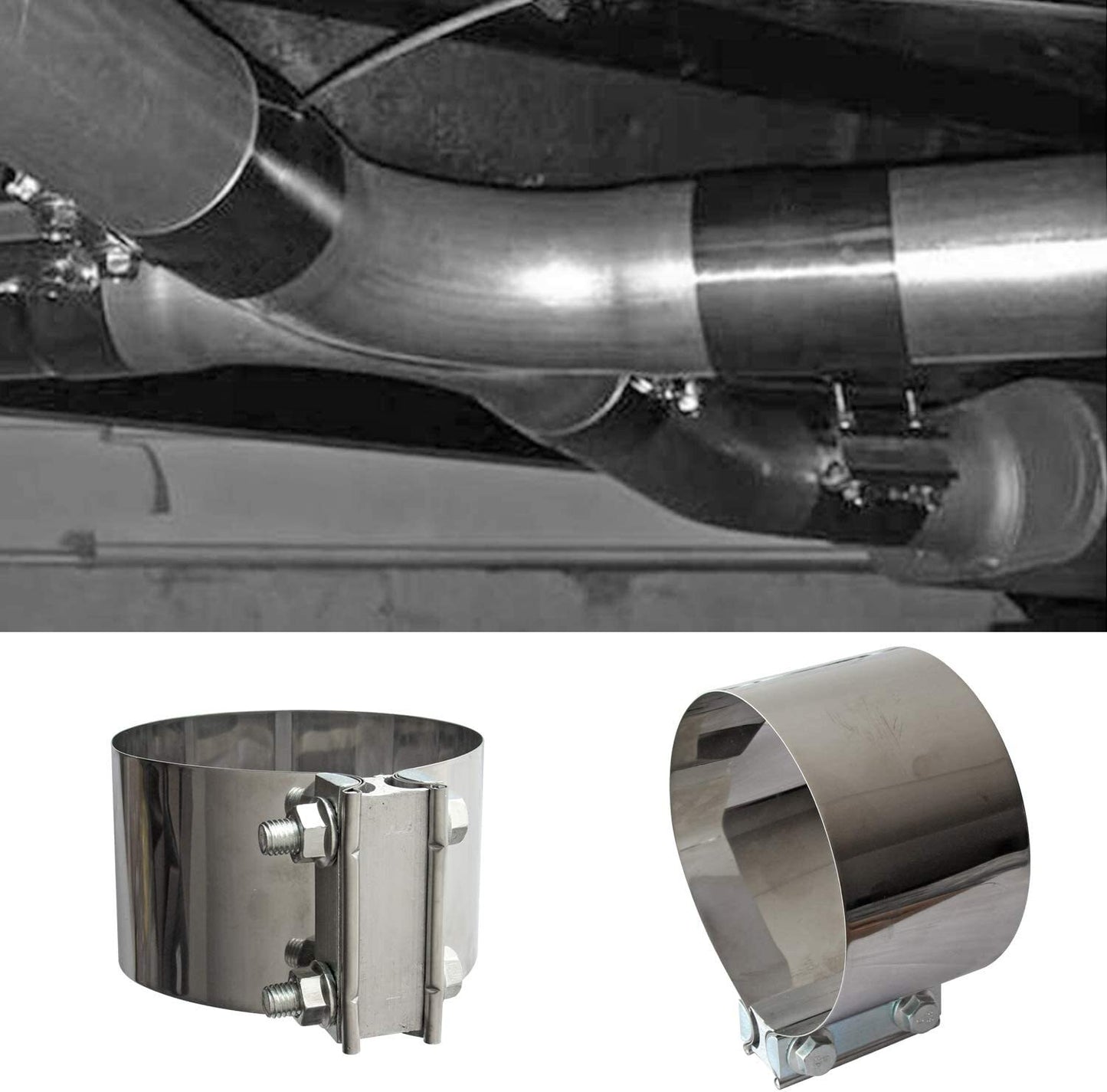 5-inch stainless steel exhaust clip connector with 5-inch muffler clip