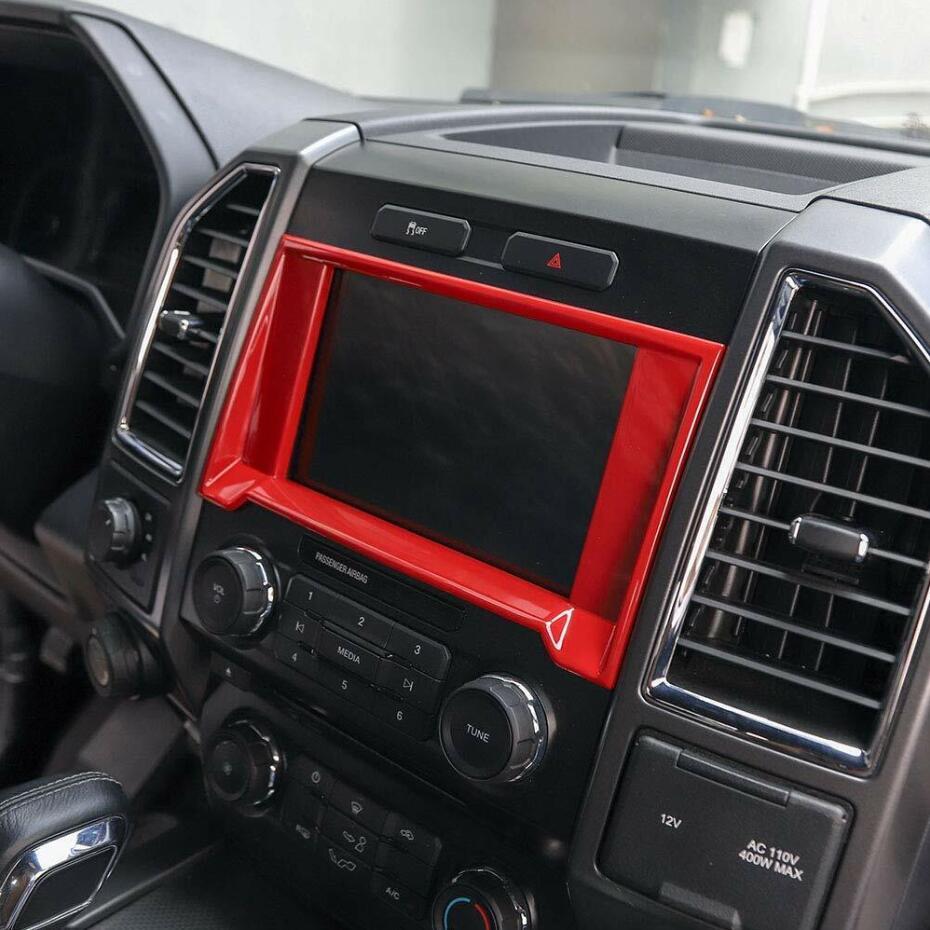 Suitable for 2015-2020 for Ford F-150 F-150 ABS, Red Interior GPS Navigation Cover Frame Trim