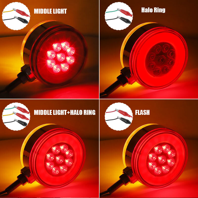 1pc LED Round Dual Face Red/Amber Truck Fender Pedestal Marker Light Turn Signal