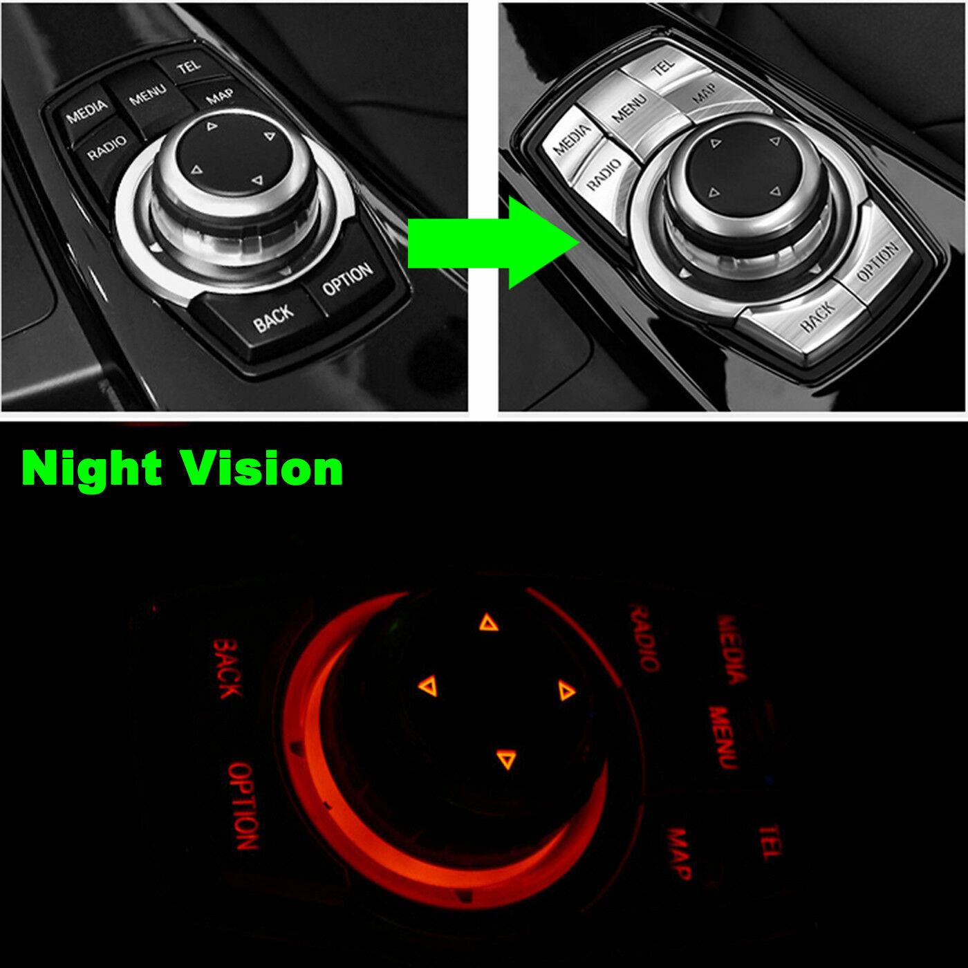 7PCS Multimedia Control Switch Button Cover Trim for BMW 3 5 X3 X5 F10 F20 F30