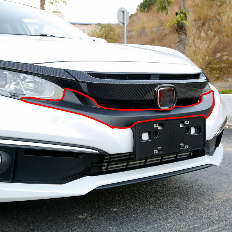 for Honda for Civic Sedan 2019-21 Red ABS Front Lower Mesh Grille Molding Cover Trim