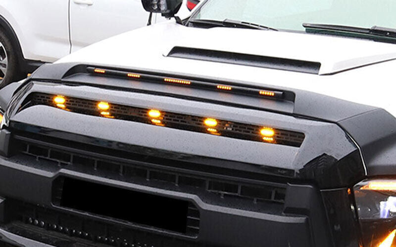 Front Engine Hood Sandstone Strip 3pcs 2014-2018 Glossy Black for Toyota Tundra