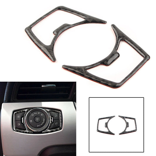 Carbon Fiber Headlight Lamp Switch Cover Frame Trim Fit for Ford for Mustang 2015-2019