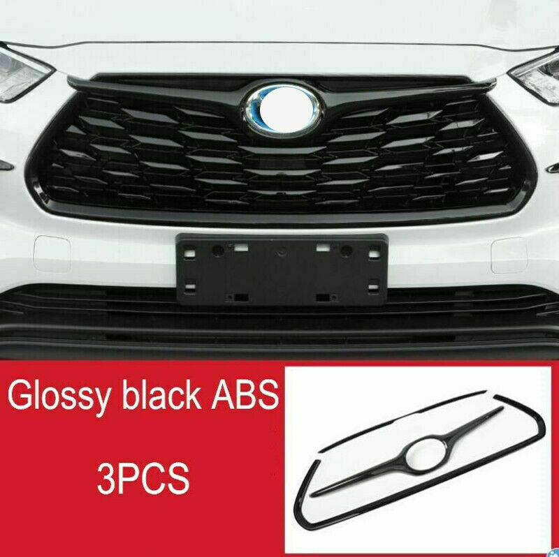 3X Glossy Black Front Grill Grille Frame Trim for Toyota Highlander 2020-2023