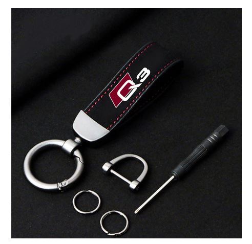 Black and red suede car keychain/key ring/horseshoe buckle accessory for Audi Q3.