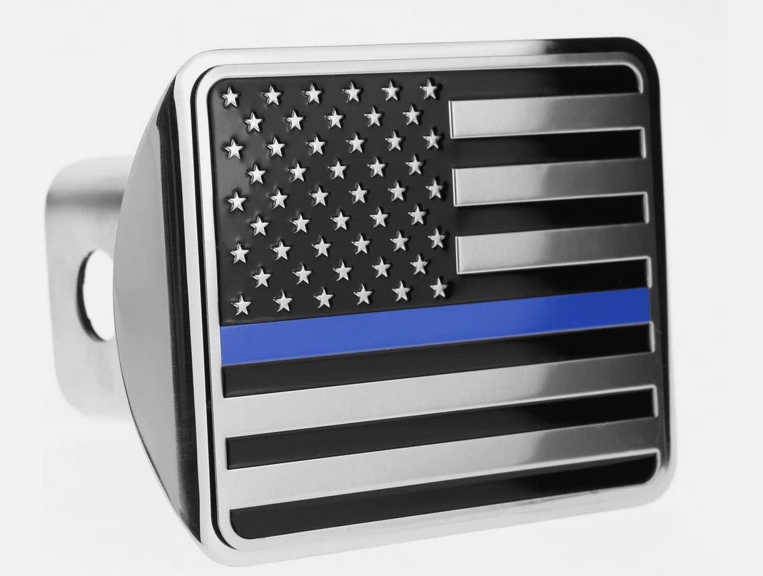 Car mount plug cap trailer tow receiver 2-inch American flag chrome blue for Chevrolet