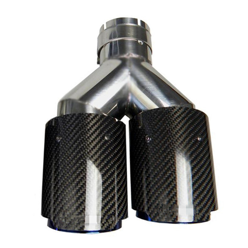 Car Right + Left Carbon Fiber Y Dual Outlet Exhaust Pipe Muffler Tip Tail Throat