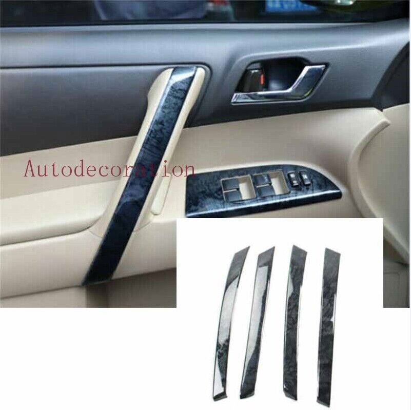 for Toyota Highlander 2008-13 Black Wood Grain Inner Door Armrest Strip Trim 4X