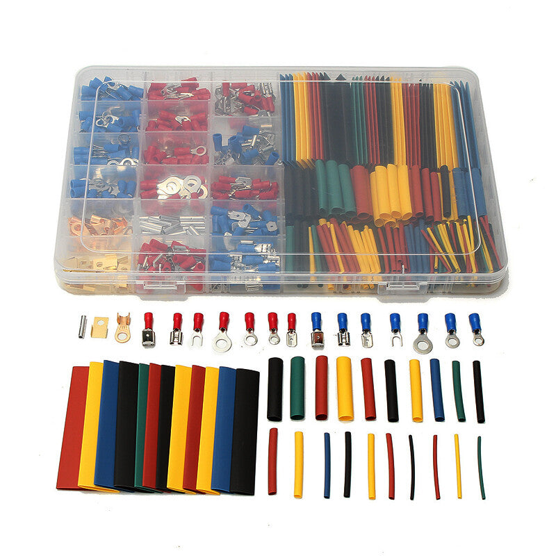 1 set of automotive wiring and electrical kit with 350 terminal connectors and 328 heat shrink tubing