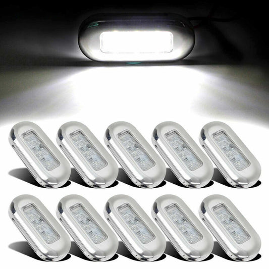 10pcs Marine Boat LED Oblong Courtesy Light Stair Yacht Deck Clear Stainless 12V