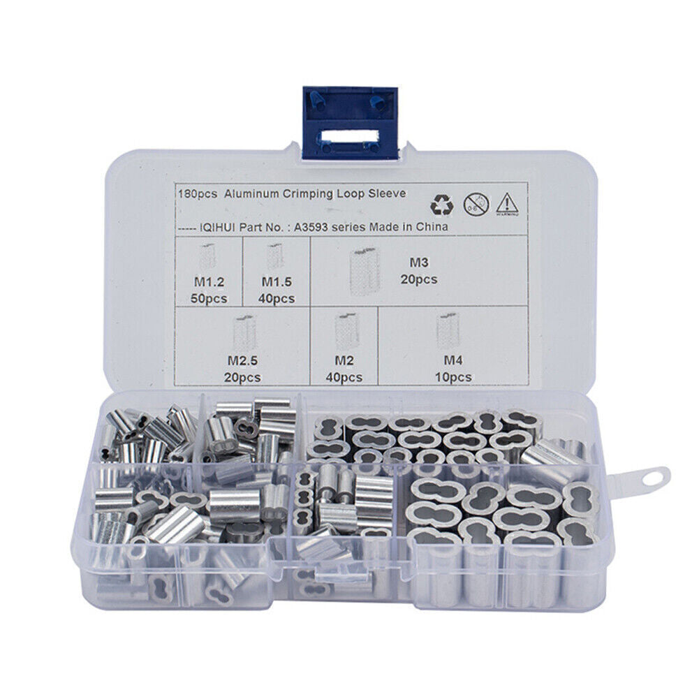 180Pcs 6 Size Double Barrel Ferrule Crimping Loop Sleeve for Wire Rope Cable