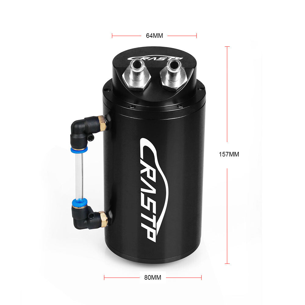 Aluminum Black Round Car Engine Oil Catch Tank Can Reservoir Breather Kit
