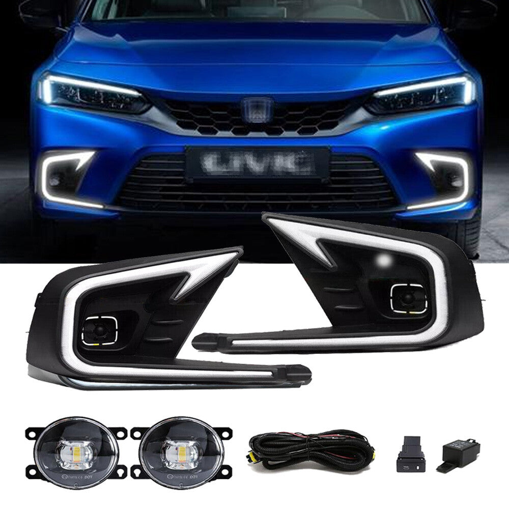 A pair of DRL LED daytime running lights and fog lights for 2022-2024 for Honda for Civic .