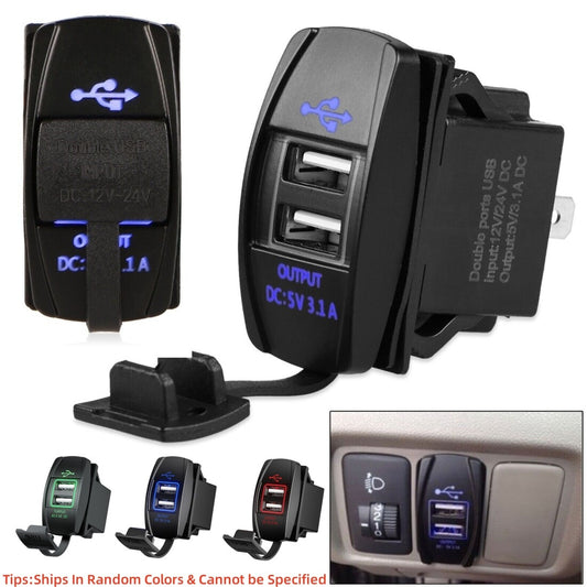 Waterproof 12-24V 3.1A Dual LED USB Car Charger Port Socket