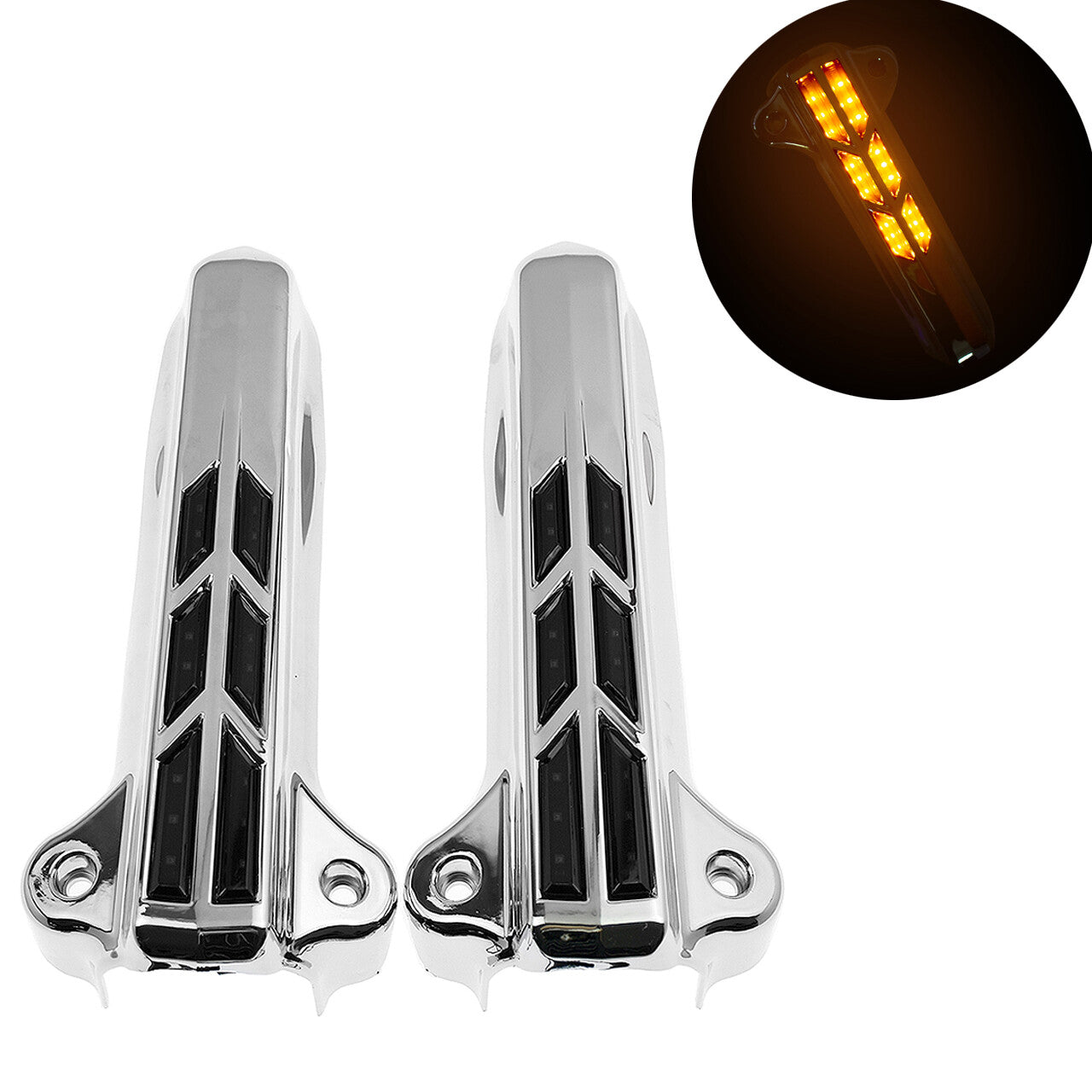 Front Lower Fork Leg Cover Amber LED Light for Harley Street Electra Glide 14-23