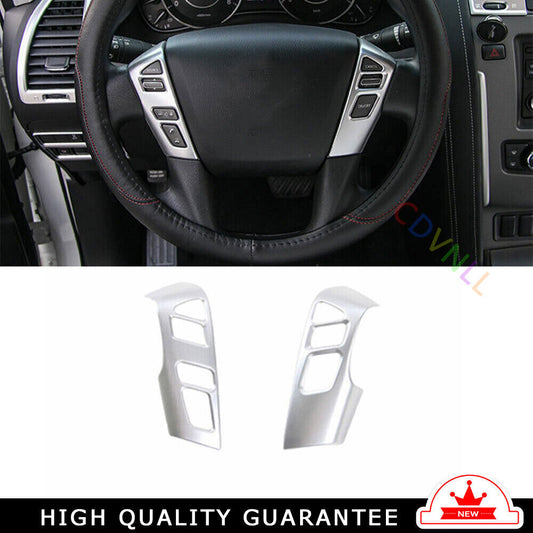 Steering Wheel Button Frame Trim 2 for Nissan Armada Y62 2017-2020 Matte Silver