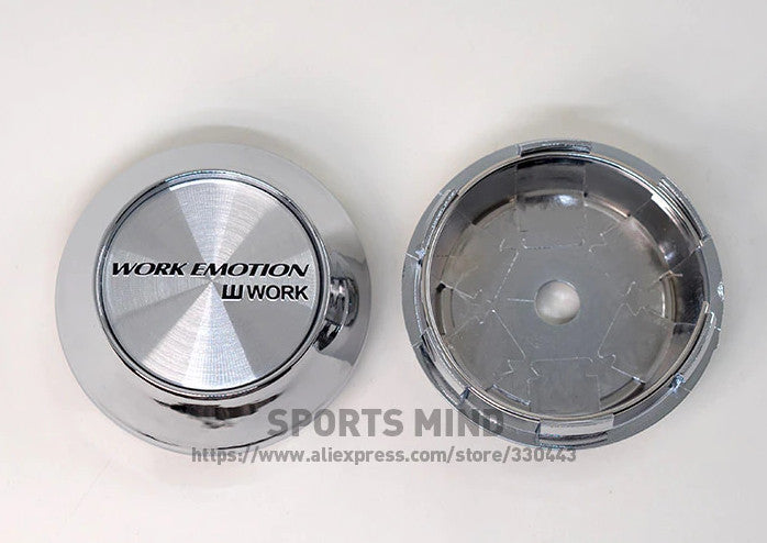 4-piece set of 69mm working emotion chrome wheel center caps, hubcaps, badges, decals, badges